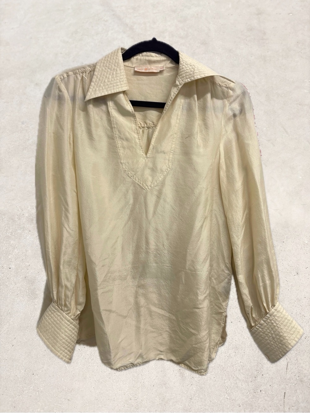 100% Silk Tori Burch Butter Yellow Collared Shirt